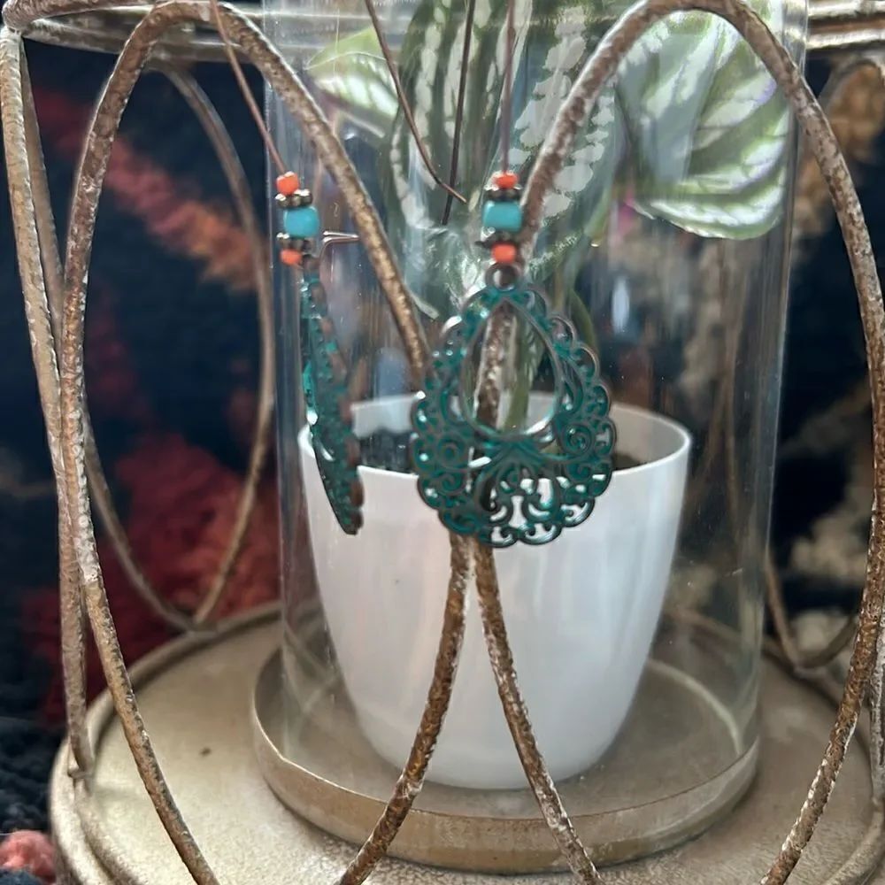 Teal tear drop earrings